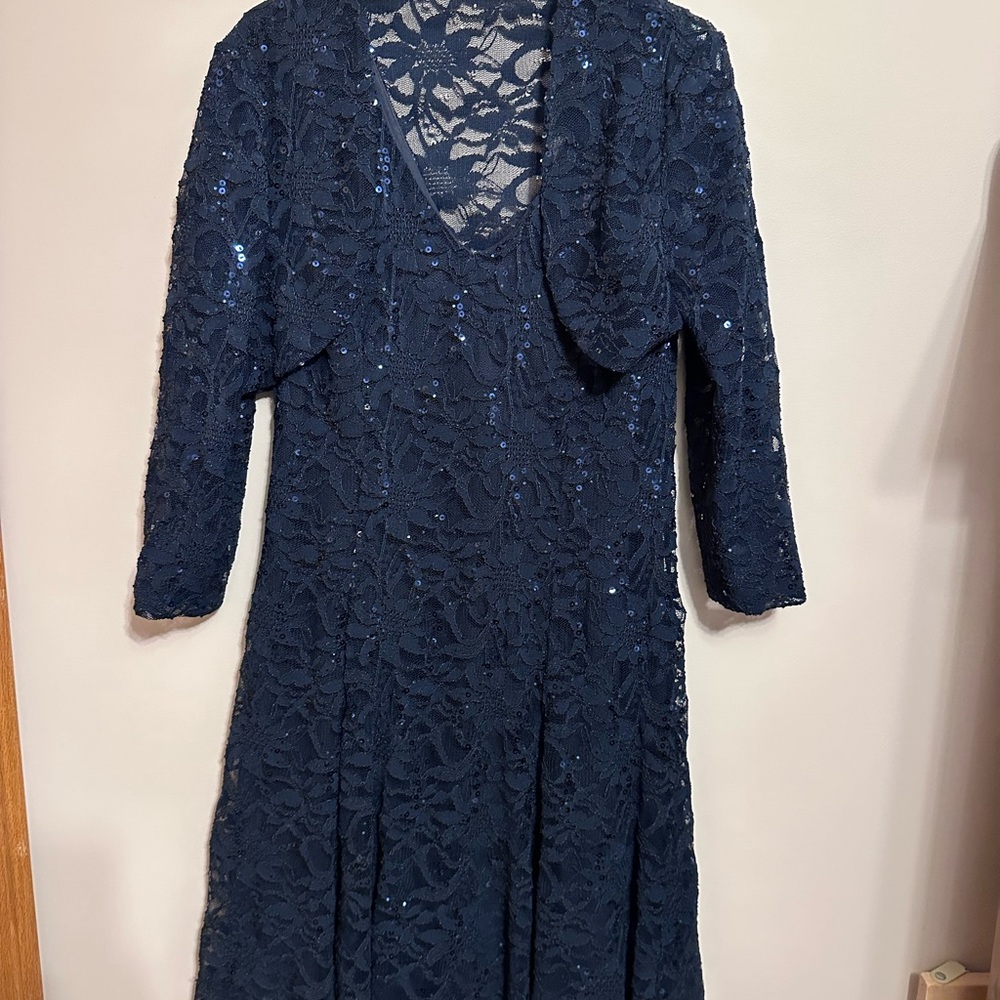 JS COLLECTION Elegant Navy Lace Dress